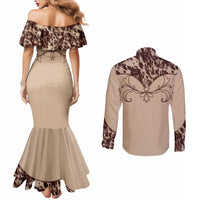 Cowboys Wild West Couples Matching Mermaid Dress and Long Sleeve Button Shirt Cow Prints - Wonder Print Shop