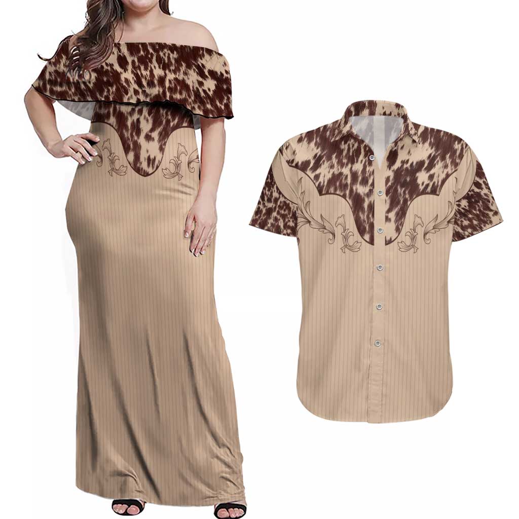 Cowboys Wild West Couples Matching Off Shoulder Maxi Dress and Hawaiian Shirt Cow Prints - Wonder Print Shop