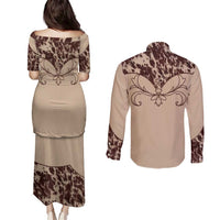 Cowboys Wild West Couples Matching Puletasi and Long Sleeve Button Shirt Cow Prints - Wonder Print Shop