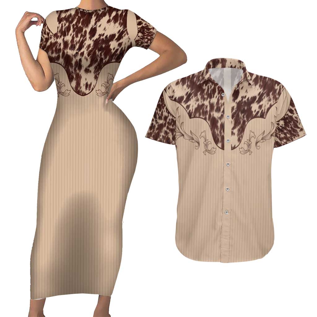 Cowboys Wild West Couples Matching Short Sleeve Bodycon Dress and Hawaiian Shirt Cow Prints - Wonder Print Shop