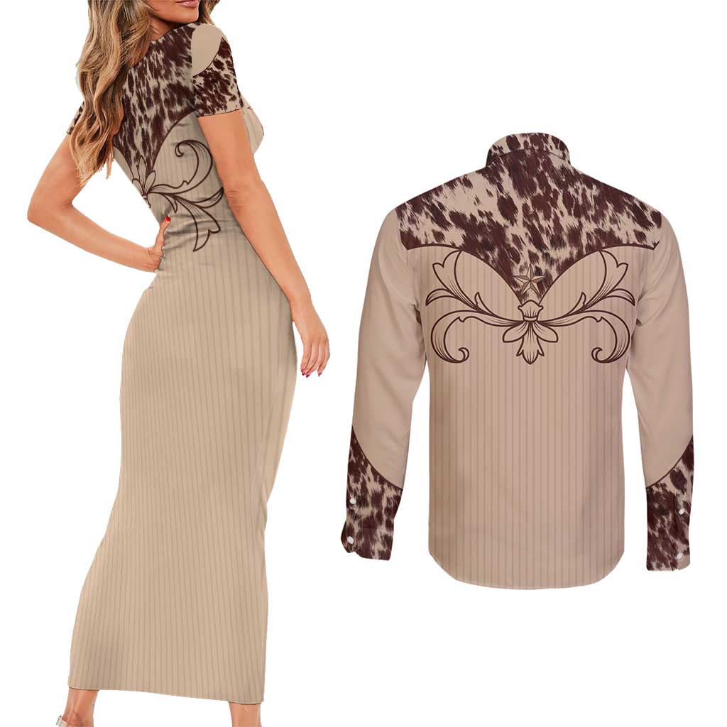 Cowboys Wild West Couples Matching Short Sleeve Bodycon Dress and Long Sleeve Button Shirt Cow Prints - Wonder Print Shop