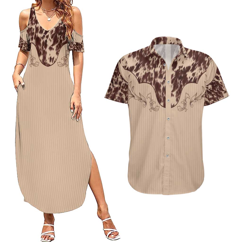 Cowboys Wild West Couples Matching Summer Maxi Dress and Hawaiian Shirt Cow Prints - Wonder Print Shop