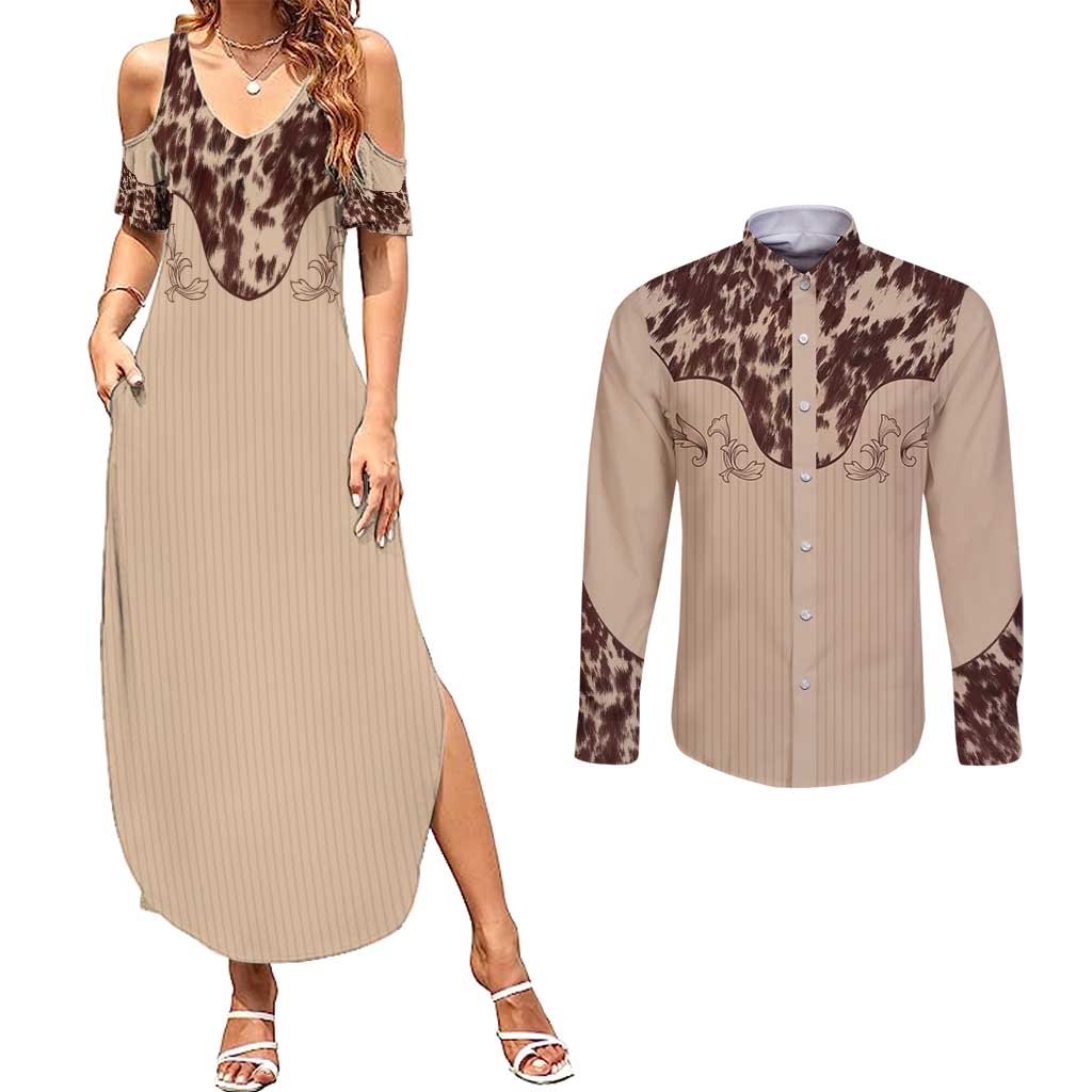 Cowboys Wild West Couples Matching Summer Maxi Dress and Long Sleeve Button Shirt Cow Prints - Wonder Print Shop