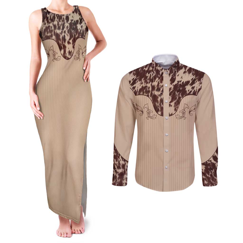 Cowboys Wild West Couples Matching Tank Maxi Dress and Long Sleeve Button Shirt Cow Prints - Wonder Print Shop
