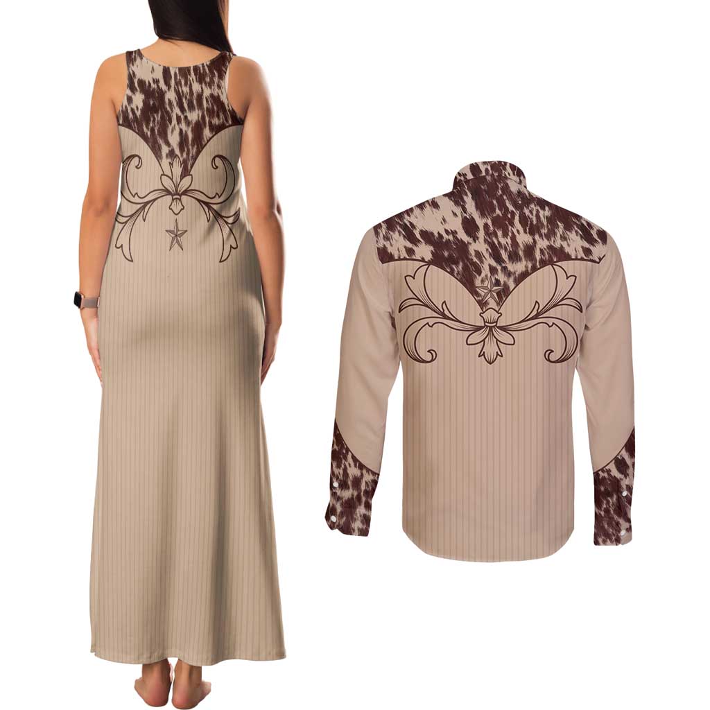 Cowboys Wild West Couples Matching Tank Maxi Dress and Long Sleeve Button Shirt Cow Prints - Wonder Print Shop