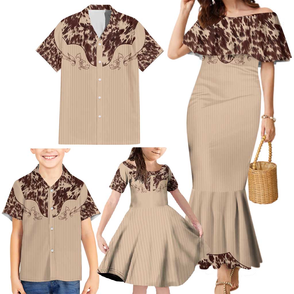 Cowboys Wild West Family Matching Mermaid Dress and Hawaiian Shirt Cow Prints - Wonder Print Shop