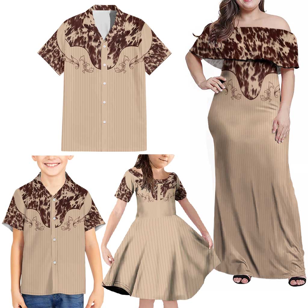 Cowboys Wild West Family Matching Off Shoulder Maxi Dress and Hawaiian Shirt Cow Prints - Wonder Print Shop