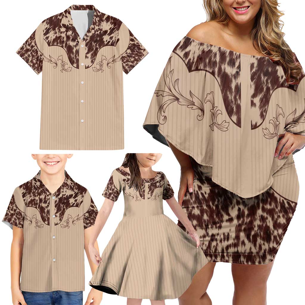 Cowboys Wild West Family Matching Off Shoulder Short Dress and Hawaiian Shirt Cow Prints - Wonder Print Shop
