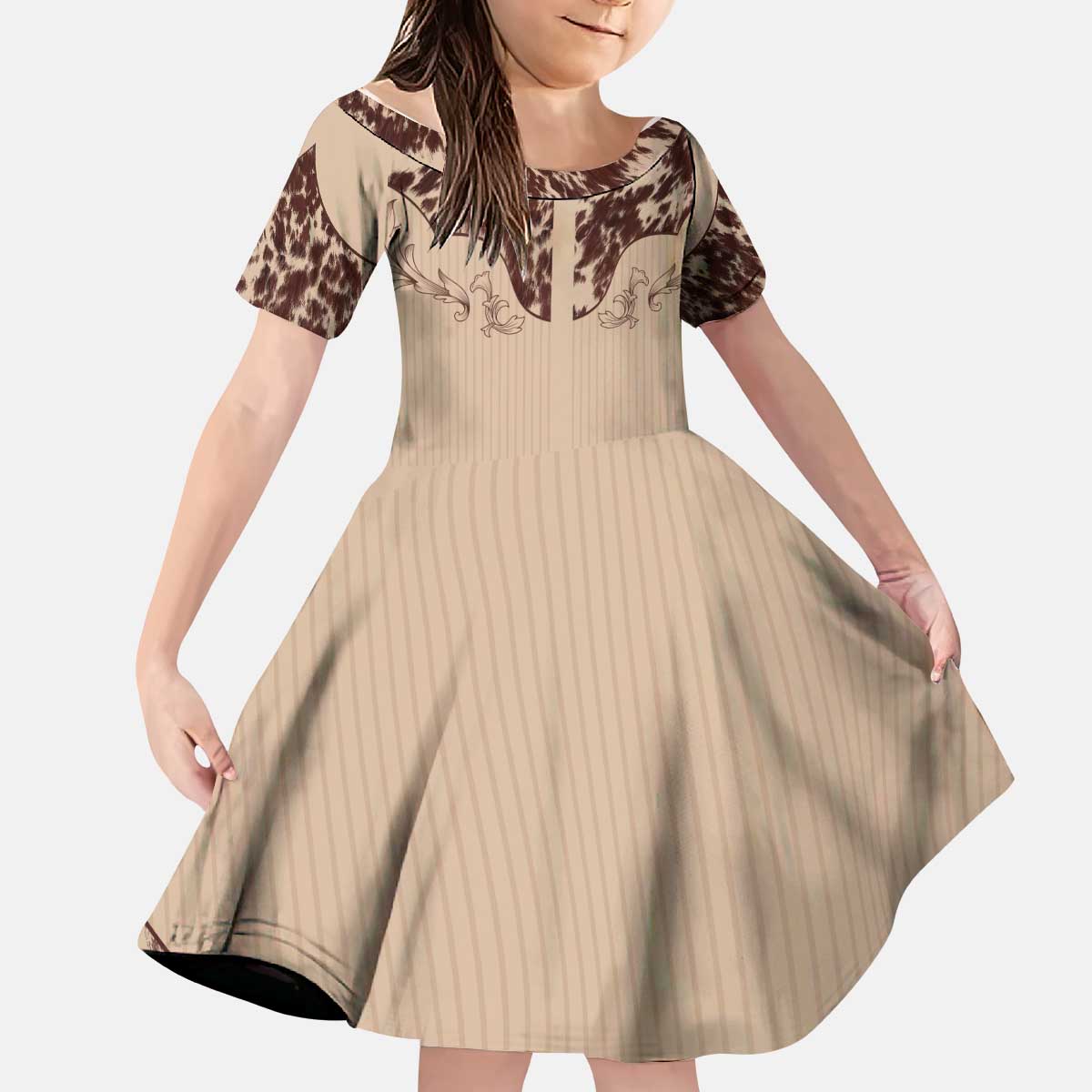 Cowboys Wild West Kid Short Sleeve Dress Cow Prints - Wonder Print Shop
