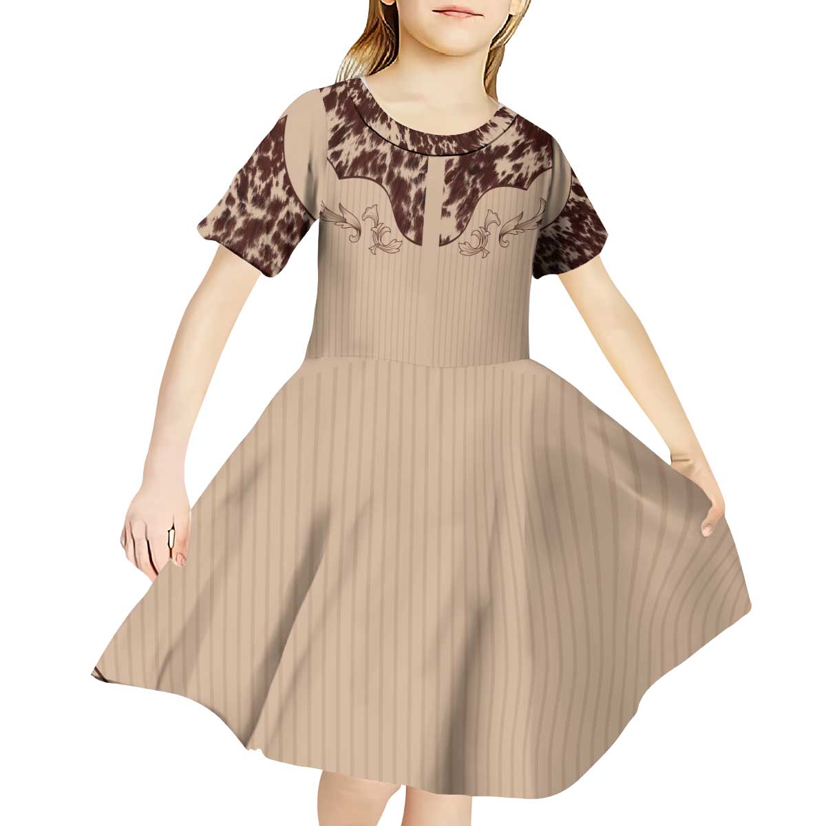 Cowboys Wild West Kid Short Sleeve Dress Cow Prints - Wonder Print Shop