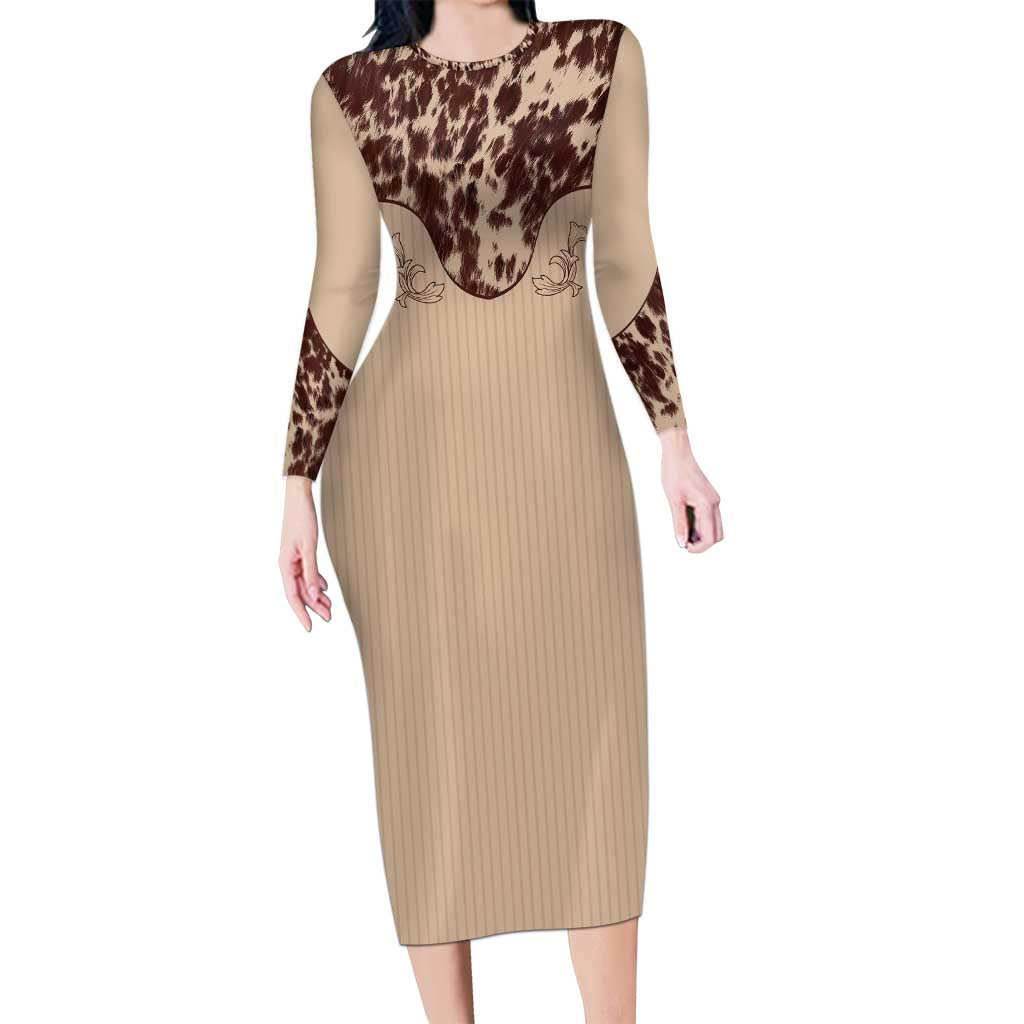 Cowboys Wild West Long Sleeve Bodycon Dress Cow Prints - Wonder Print Shop