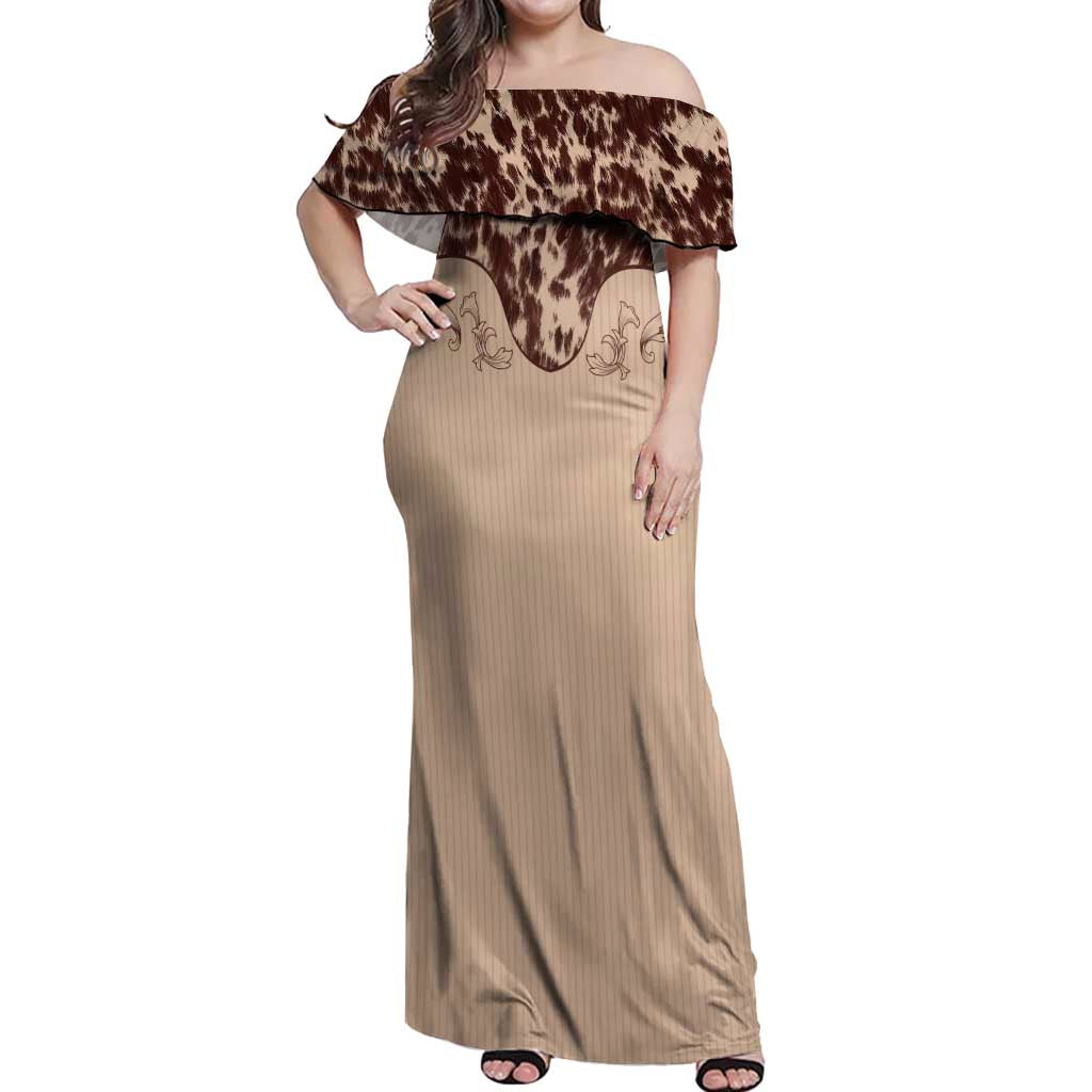 Cowboys Wild West Off Shoulder Maxi Dress Cow Prints - Wonder Print Shop