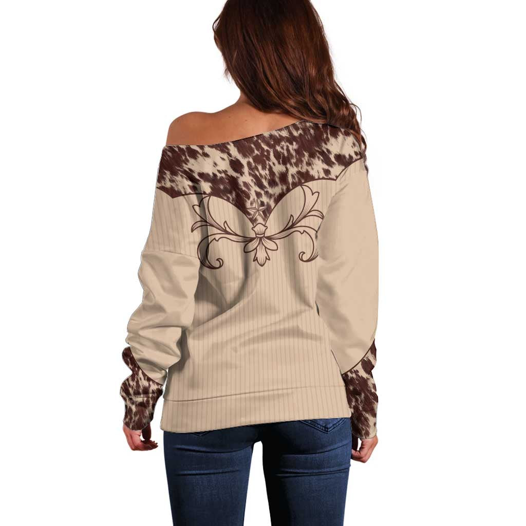 Cowboys Wild West Off Shoulder Sweater Cow Prints - Wonder Print Shop