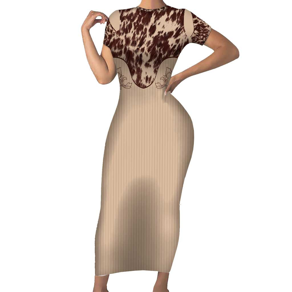 Cowboys Wild West Short Sleeve Bodycon Dress Cow Prints - Wonder Print Shop