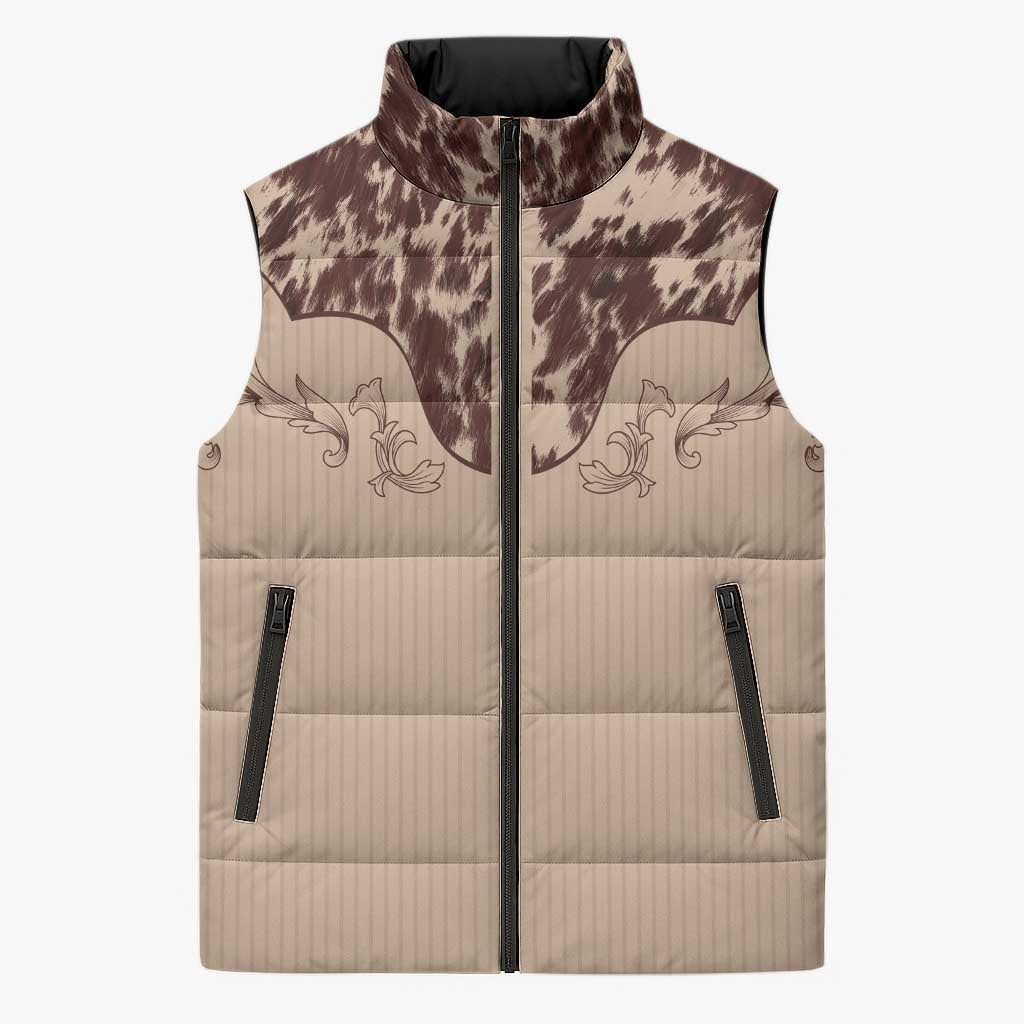 Cowboys Wild West Sleeveless Puffer Jacket Cow Prints - Wonder Print Shop