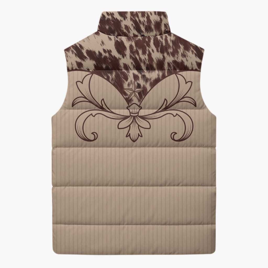 Cowboys Wild West Sleeveless Puffer Jacket Cow Prints - Wonder Print Shop