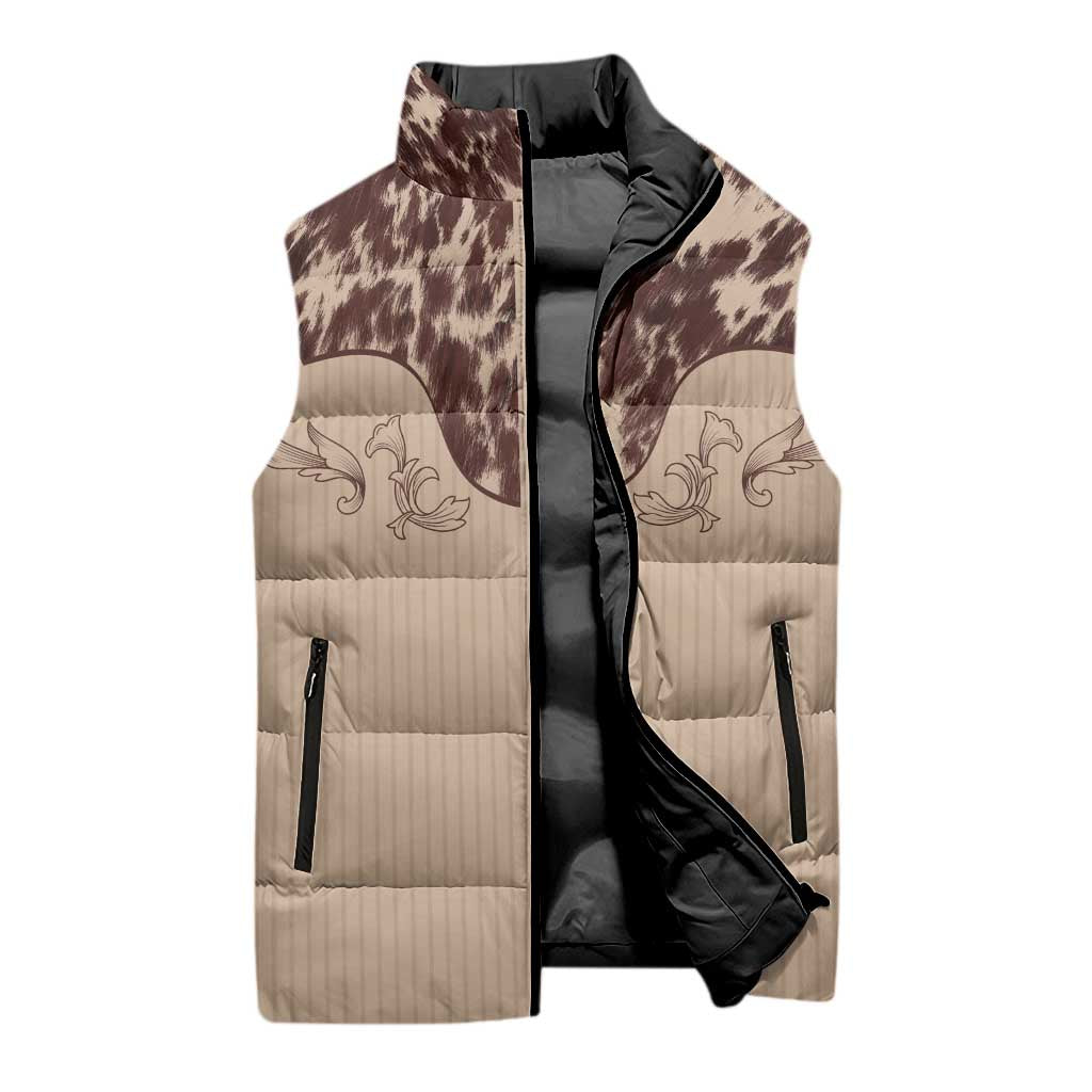 Cowboys Wild West Sleeveless Puffer Jacket Cow Prints - Wonder Print Shop