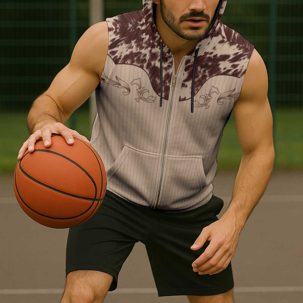 Cowboys Wild West Sleeveless Zip Hoodie Cow Prints - Wonder Print Shop