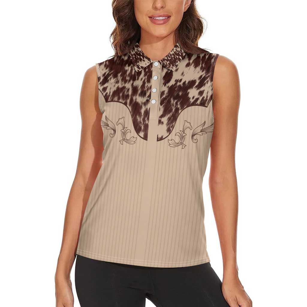 Cowboys Wild West Women Sleeveless Polo Shirt Cow Prints - Wonder Print Shop