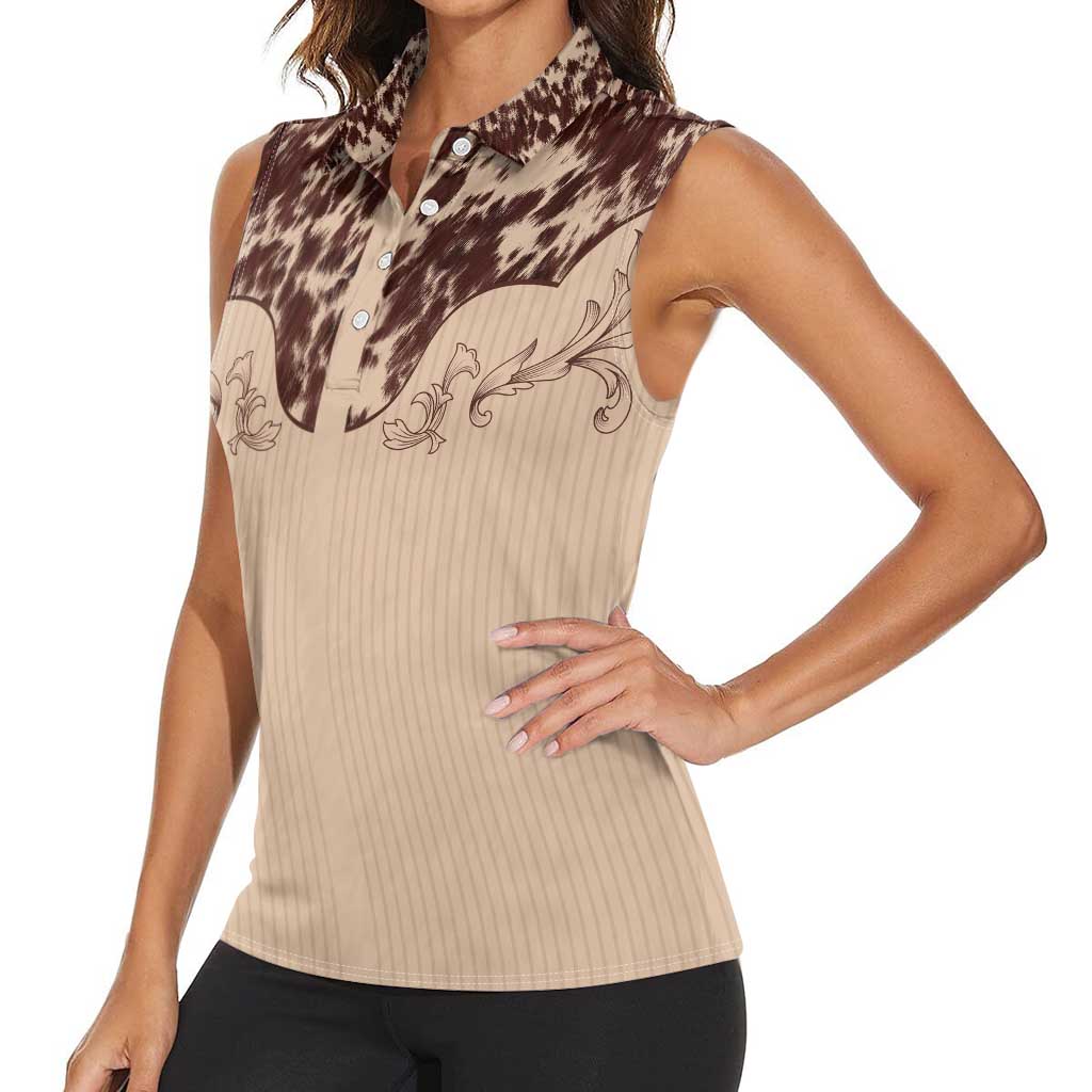 Cowboys Wild West Women Sleeveless Polo Shirt Cow Prints - Wonder Print Shop