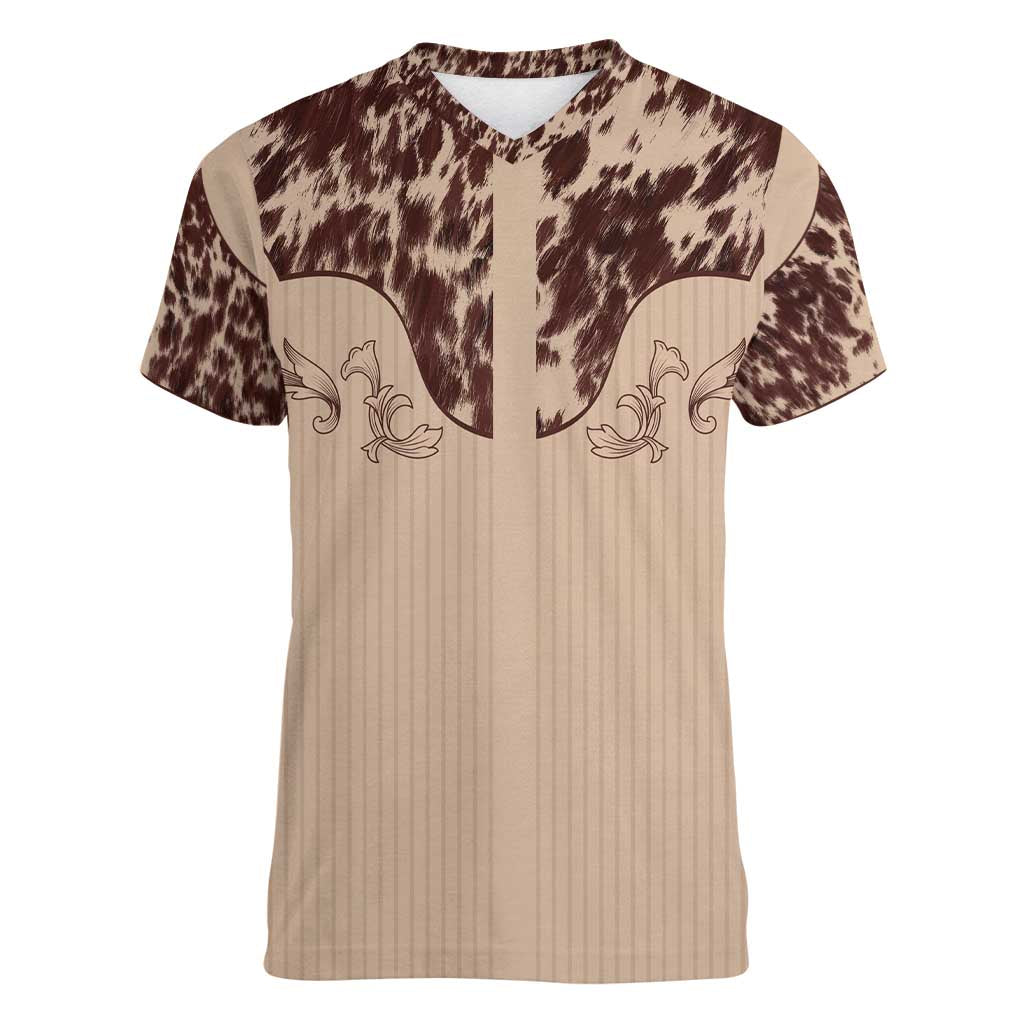 Cowboys Wild West Women V-Neck T-Shirt Cow Prints - Wonder Print Shop