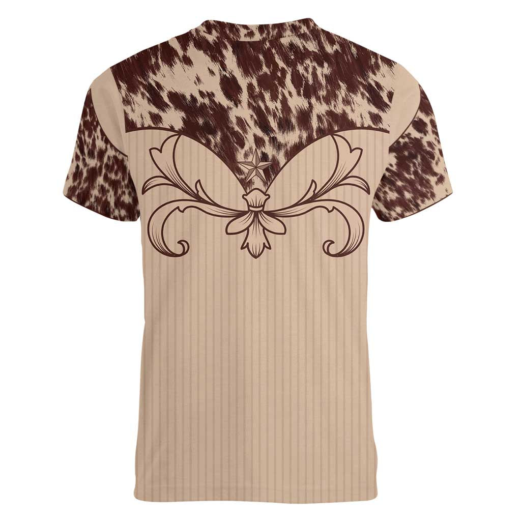 Cowboys Wild West Women V-Neck T-Shirt Cow Prints - Wonder Print Shop