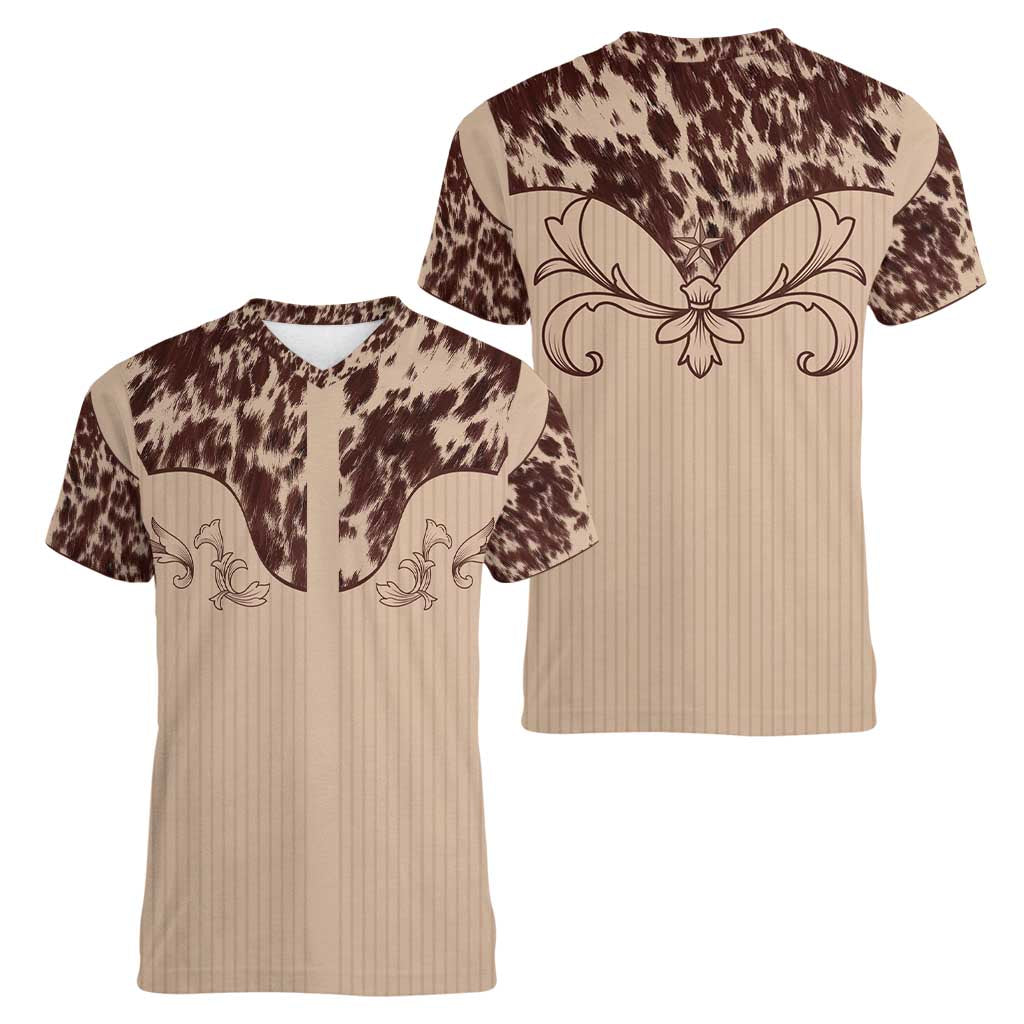 Cowboys Wild West Women V-Neck T-Shirt Cow Prints - Wonder Print Shop