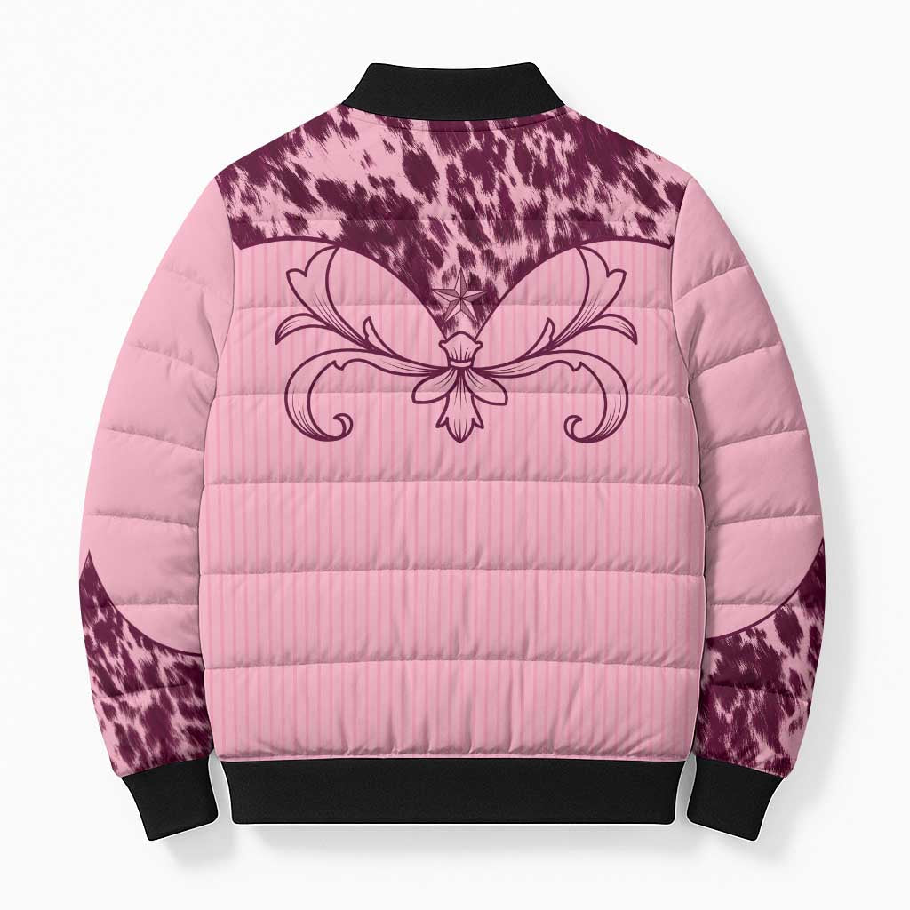 Cowboys Wild West Bomber Puffer Jacket Pink Cow Prints - Wonder Print Shop