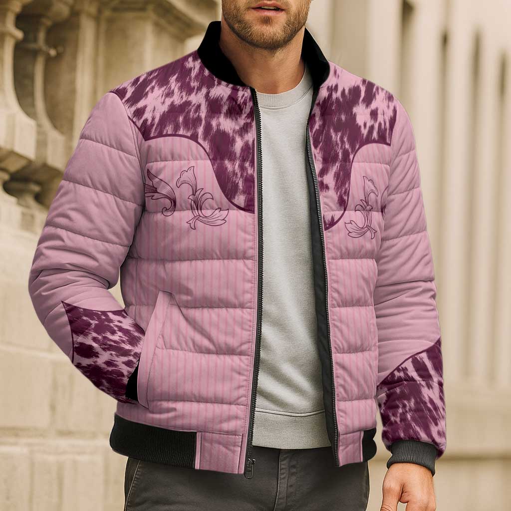 Cowboys Wild West Bomber Puffer Jacket Pink Cow Prints - Wonder Print Shop