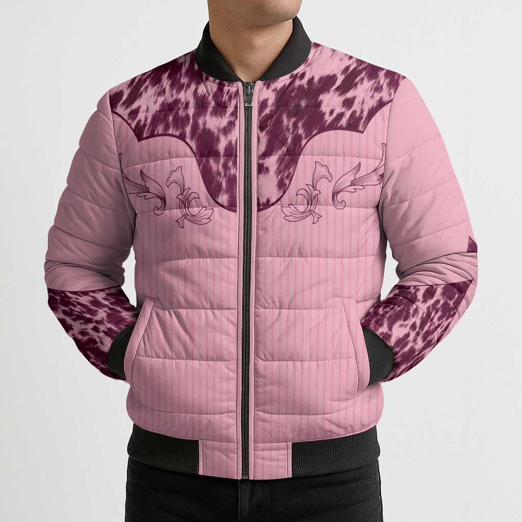 Cowboys Wild West Bomber Puffer Jacket Pink Cow Prints - Wonder Print Shop