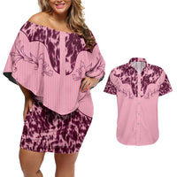 Cowboys Wild West Couples Matching Off Shoulder Short Dress and Hawaiian Shirt Pink Cow Prints - Wonder Print Shop