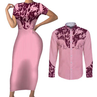 Cowboys Wild West Couples Matching Short Sleeve Bodycon Dress and Long Sleeve Button Shirt Pink Cow Prints - Wonder Print Shop