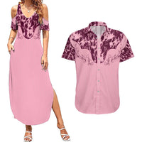 Cowboys Wild West Couples Matching Summer Maxi Dress and Hawaiian Shirt Pink Cow Prints - Wonder Print Shop