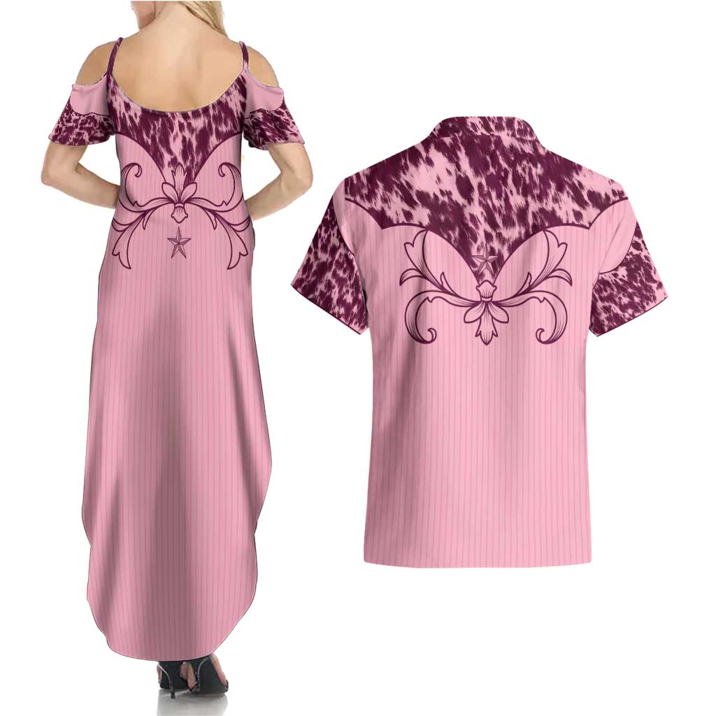 Cowboys Wild West Couples Matching Summer Maxi Dress and Hawaiian Shirt Pink Cow Prints - Wonder Print Shop