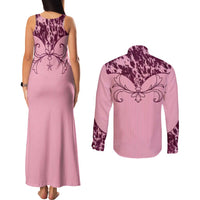 Cowboys Wild West Couples Matching Tank Maxi Dress and Long Sleeve Button Shirt Pink Cow Prints - Wonder Print Shop