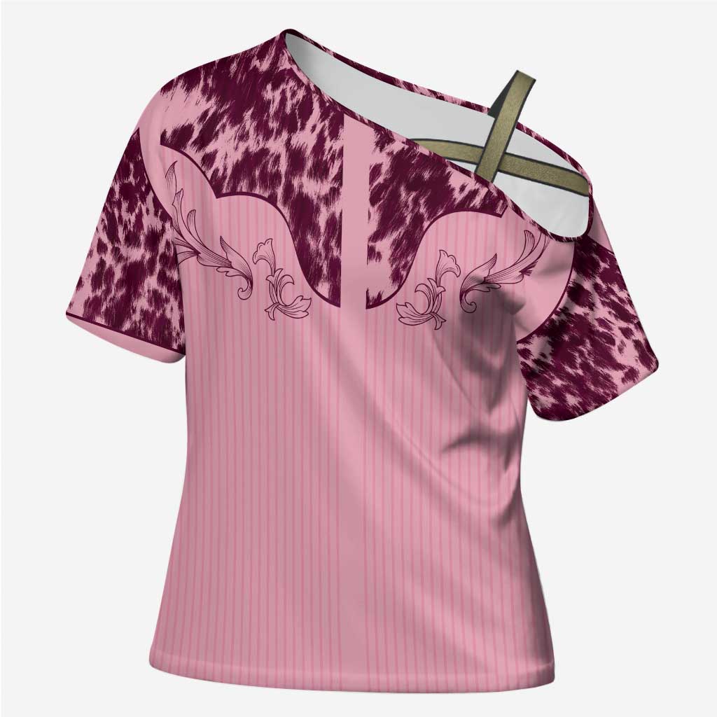Cowboys Wild West Cross Shoulder Shirt Pink Cow Prints - Wonder Print Shop