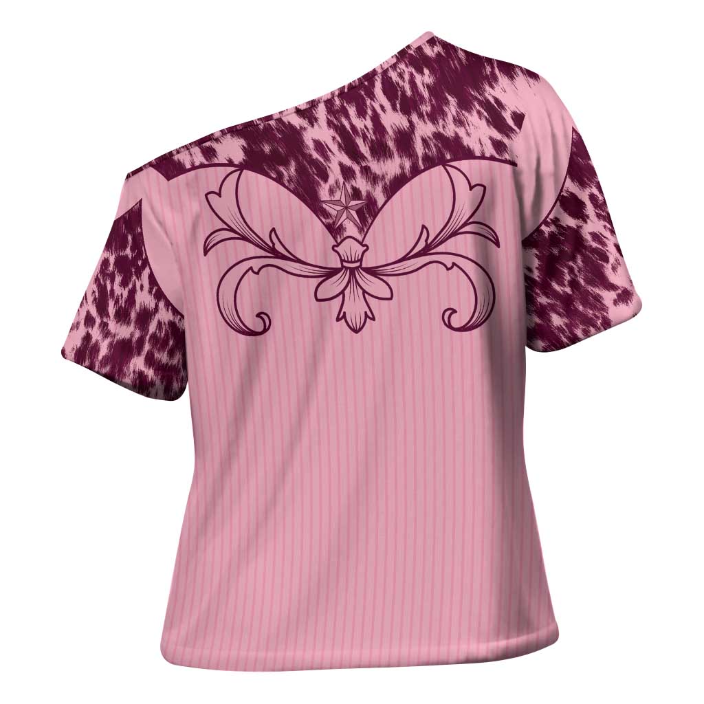 Cowboys Wild West Cross Shoulder Shirt Pink Cow Prints - Wonder Print Shop
