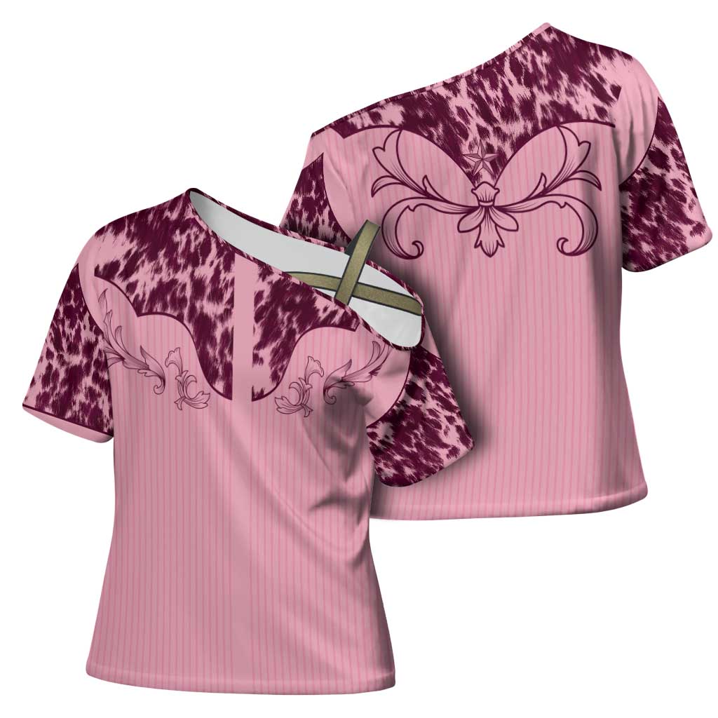 Cowboys Wild West Cross Shoulder Shirt Pink Cow Prints - Wonder Print Shop