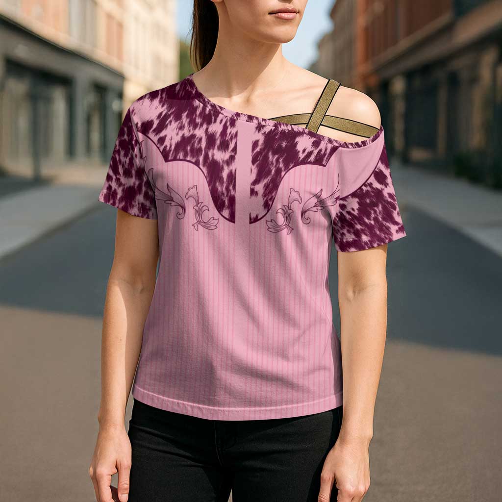 Cowboys Wild West Cross Shoulder Shirt Pink Cow Prints - Wonder Print Shop