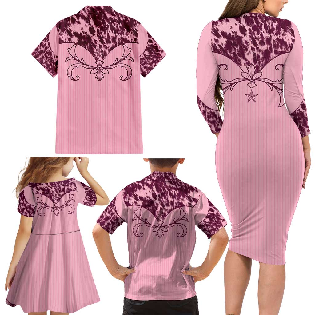 Cowboys Wild West Family Matching Long Sleeve Bodycon Dress and Hawaiian Shirt Pink Cow Prints - Wonder Print Shop