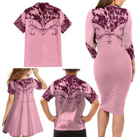 Cowboys Wild West Family Matching Long Sleeve Bodycon Dress and Hawaiian Shirt Pink Cow Prints - Wonder Print Shop