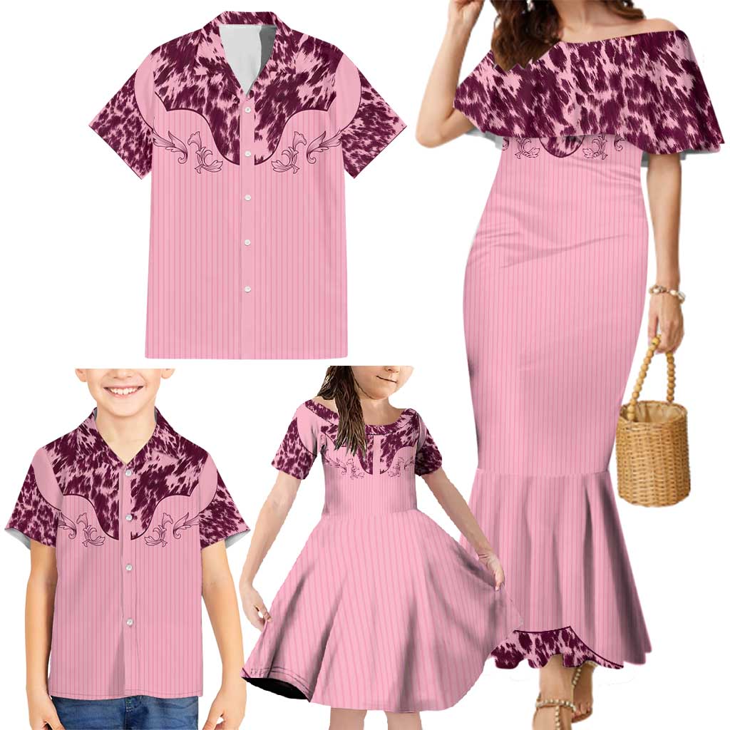 Cowboys Wild West Family Matching Mermaid Dress and Hawaiian Shirt Pink Cow Prints - Wonder Print Shop