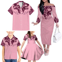 Cowboys Wild West Family Matching Off The Shoulder Long Sleeve Dress and Hawaiian Shirt Pink Cow Prints - Wonder Print Shop