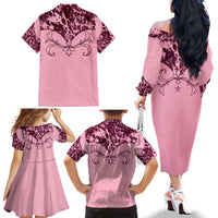 Cowboys Wild West Family Matching Off The Shoulder Long Sleeve Dress and Hawaiian Shirt Pink Cow Prints - Wonder Print Shop