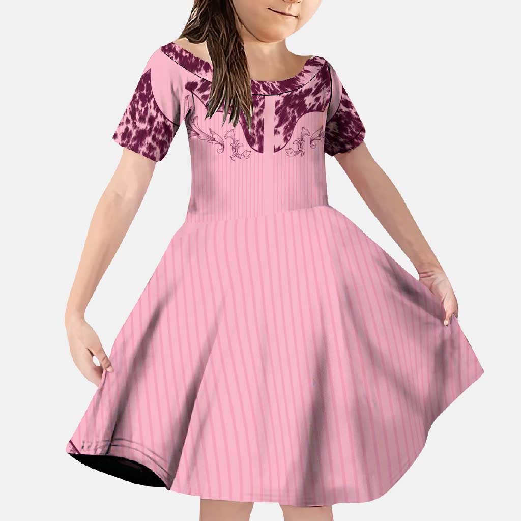 Cowboys Wild West Family Matching Off Shoulder Maxi Dress and Hawaiian Shirt Pink Cow Prints - Wonder Print Shop