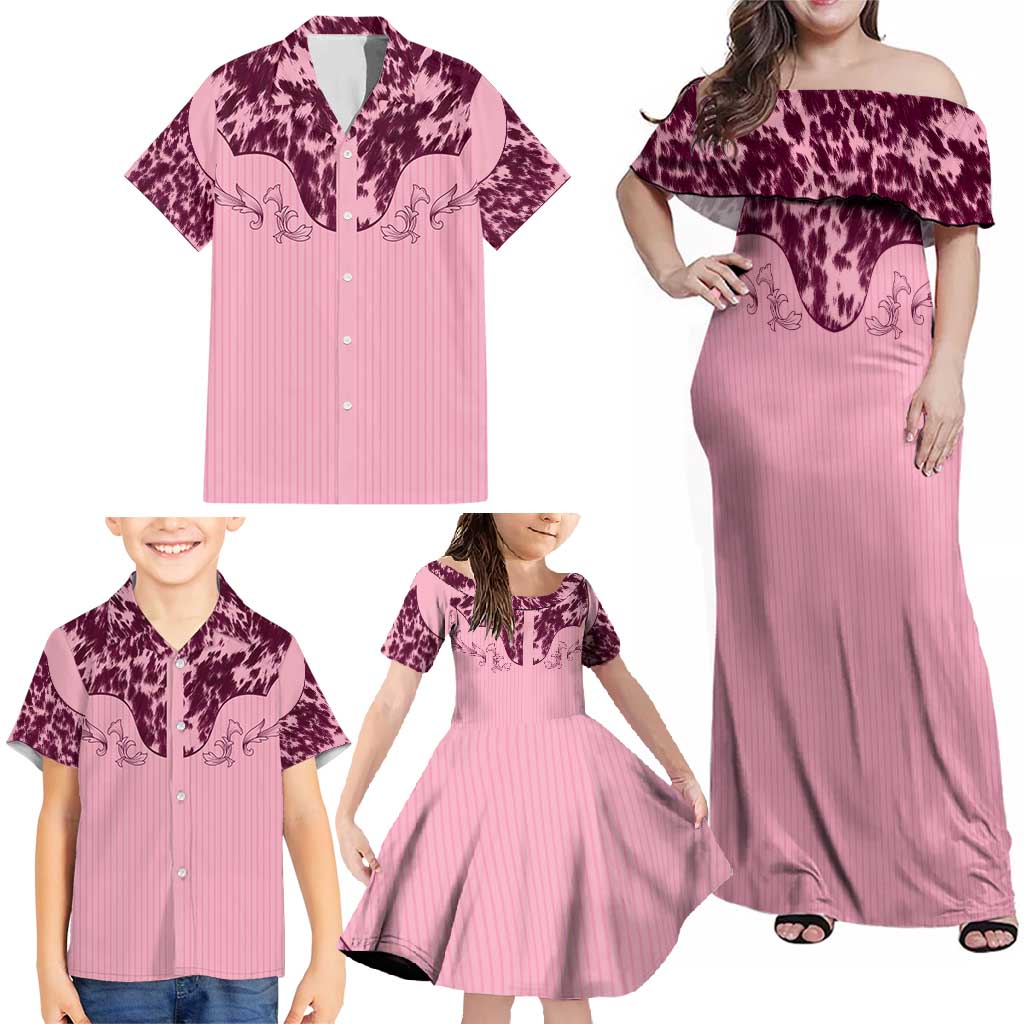 Cowboys Wild West Family Matching Off Shoulder Maxi Dress and Hawaiian Shirt Pink Cow Prints - Wonder Print Shop