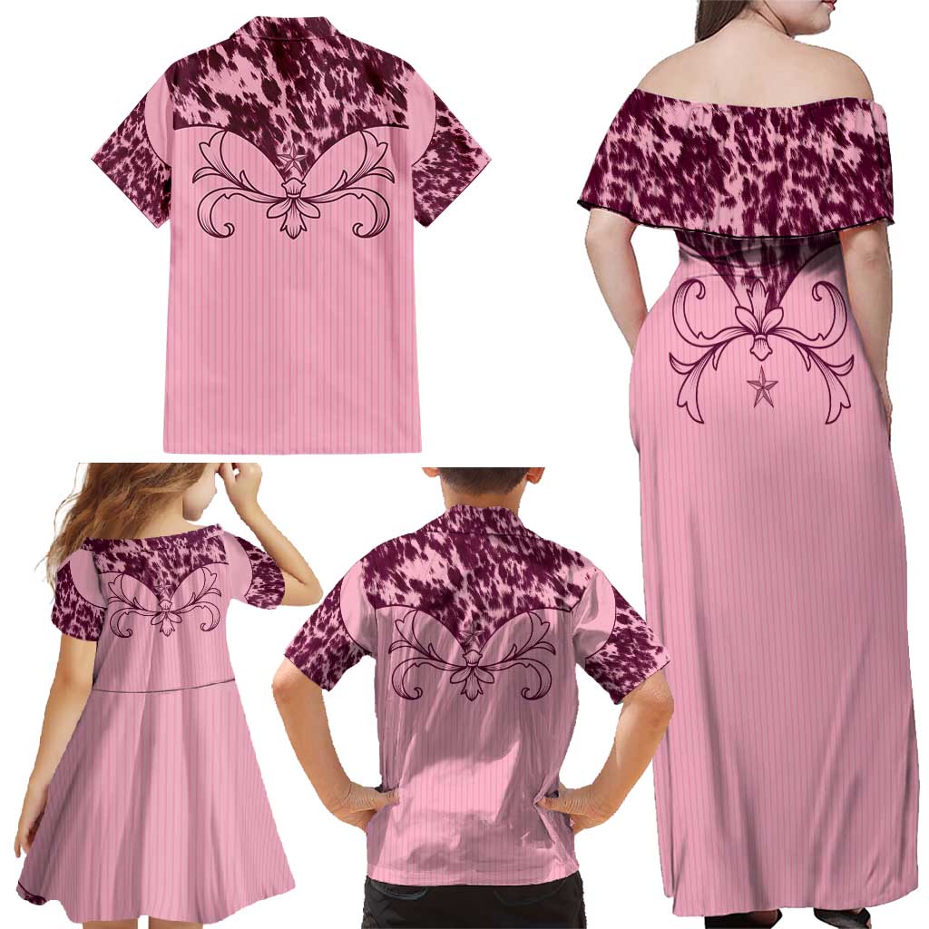 Cowboys Wild West Family Matching Off Shoulder Maxi Dress and Hawaiian Shirt Pink Cow Prints - Wonder Print Shop