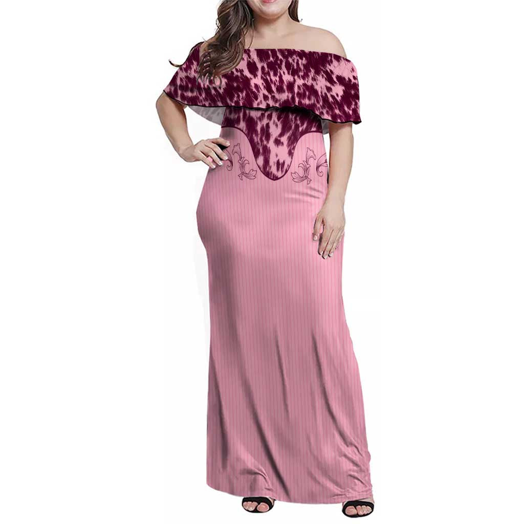 Cowboys Wild West Family Matching Off Shoulder Maxi Dress and Hawaiian Shirt Pink Cow Prints - Wonder Print Shop