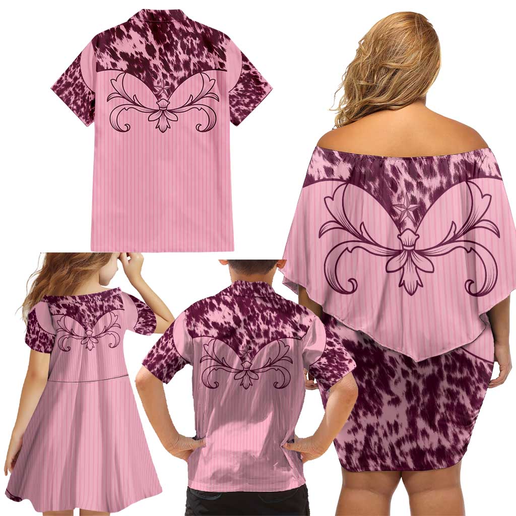 Cowboys Wild West Family Matching Off Shoulder Short Dress and Hawaiian Shirt Pink Cow Prints - Wonder Print Shop