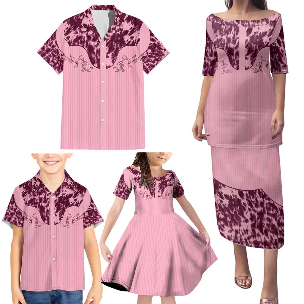 Cowboys Wild West Family Matching Puletasi and Hawaiian Shirt Pink Cow Prints - Wonder Print Shop